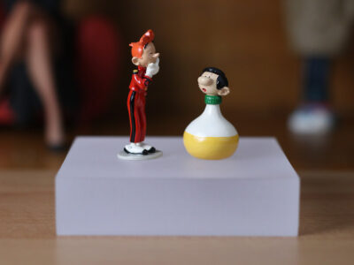 Gaston au culbuto avec Spirou